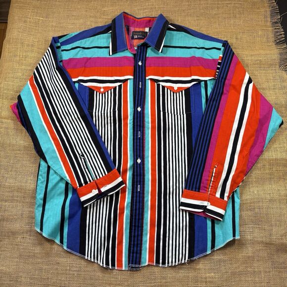 Vintage Panhandle Slim Men's Multicolor Striped Long Sleeve Western Shirt XL